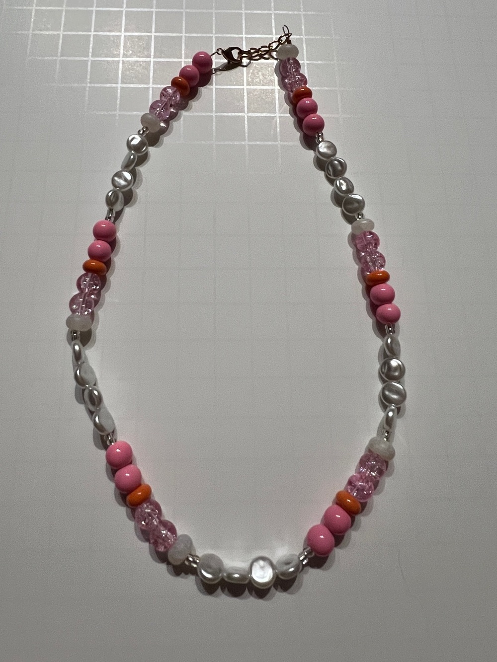 Pink Beaded Necklace with Pearl Accents